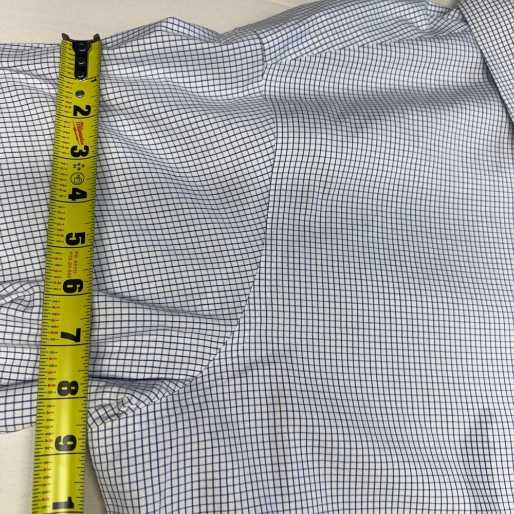 Brooks Brothers 346 Mens 17.5 6/7 Blue White Check Non-Iron Cotton Dress Shirt - Picture 4 of 13